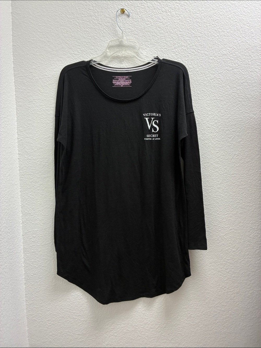 Victoria's Secret Black Long Sleeve Relaxed Sleep Shirt with VS Logo